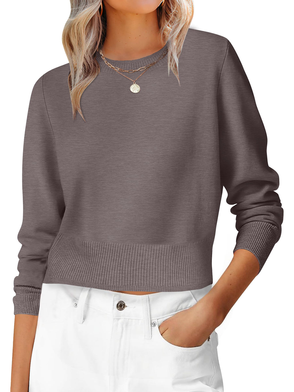 ANRABESS Women’s Long Sleeve Cropped Crew Neck Lightweight Fall Sweaters