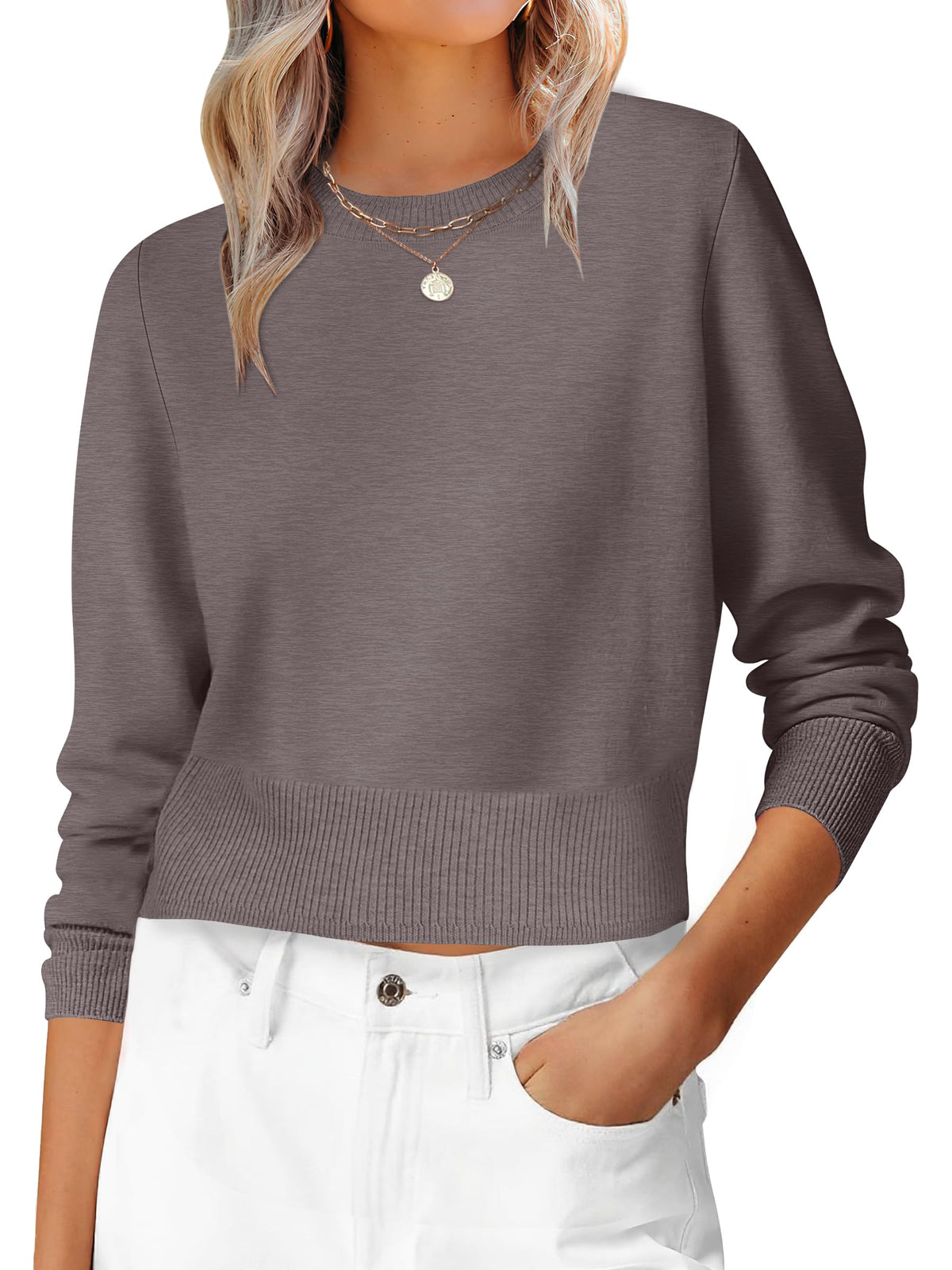 ANRABESS Women’s Long Sleeve Cropped Crew Neck Lightweight Fall Sweaters