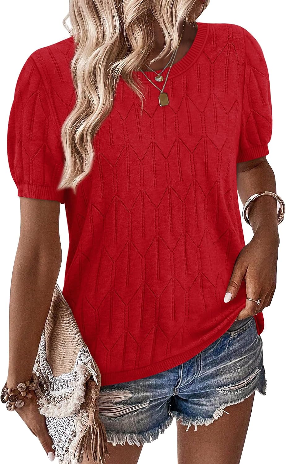 Sampeel Short Sleeve Sweater for Women Round Neck Knit Work Tops Beach Fashion Vacation Clothes Summer Outfits 2026