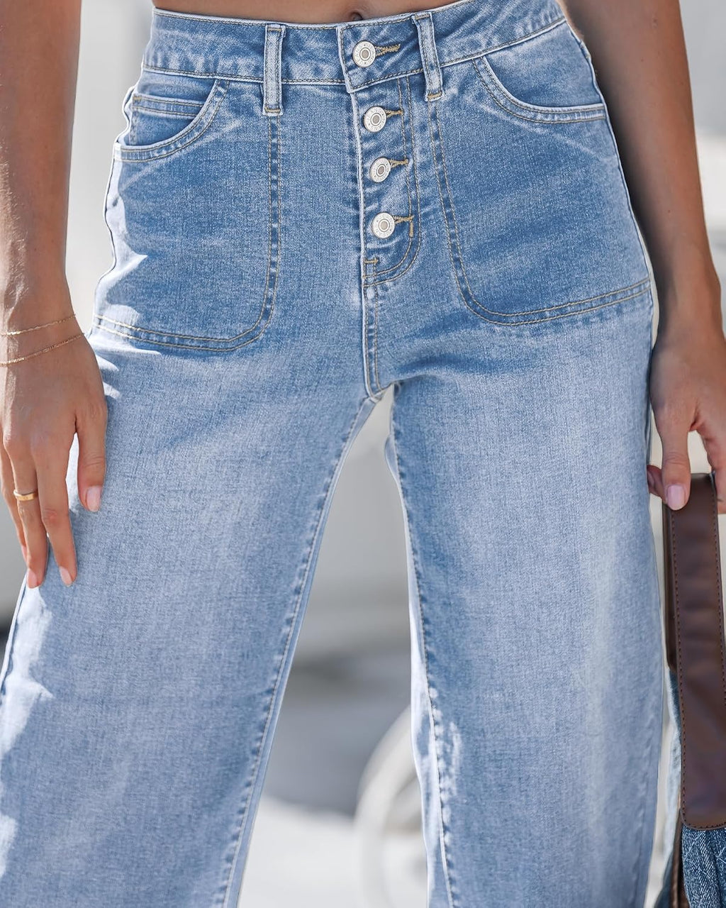GRAPENT Wide Leg Jeans for Women Cropped Trendy High Waisted Button Fly Loose Straight Leg Stretchy Denim Trouser Jeans
