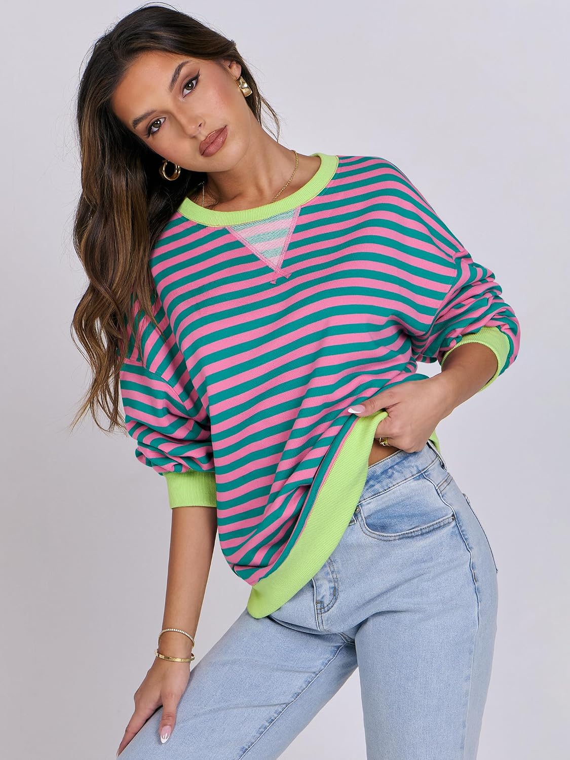 ANRABESS Women’s Striped Oversized Sweatshirts