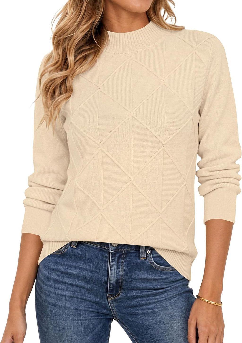 LOMON Women's Mock Neck Sweater Long Sleeve 2026 Fall Winter Knitted Tops