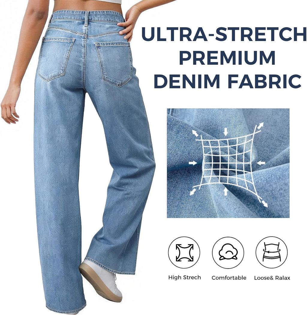 Women's Wide Leg Jeans High Waisted Baggy Straight Denim Pants