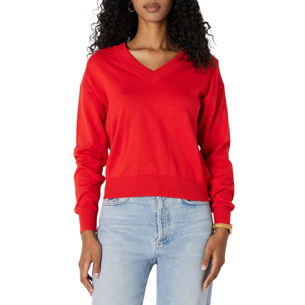 Amazon Essentials Women's Regular-Fit Lightweight Long-Sleeve V-Neck Sweater, Ribbed, Cozy Soft (Available in Plus Size)