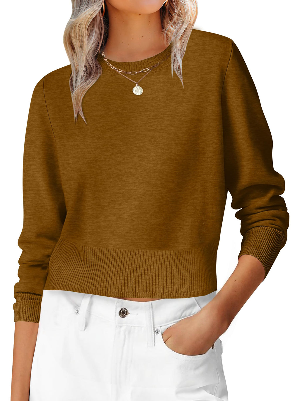 ANRABESS Women’s Long Sleeve Cropped Crew Neck Lightweight Fall Sweaters