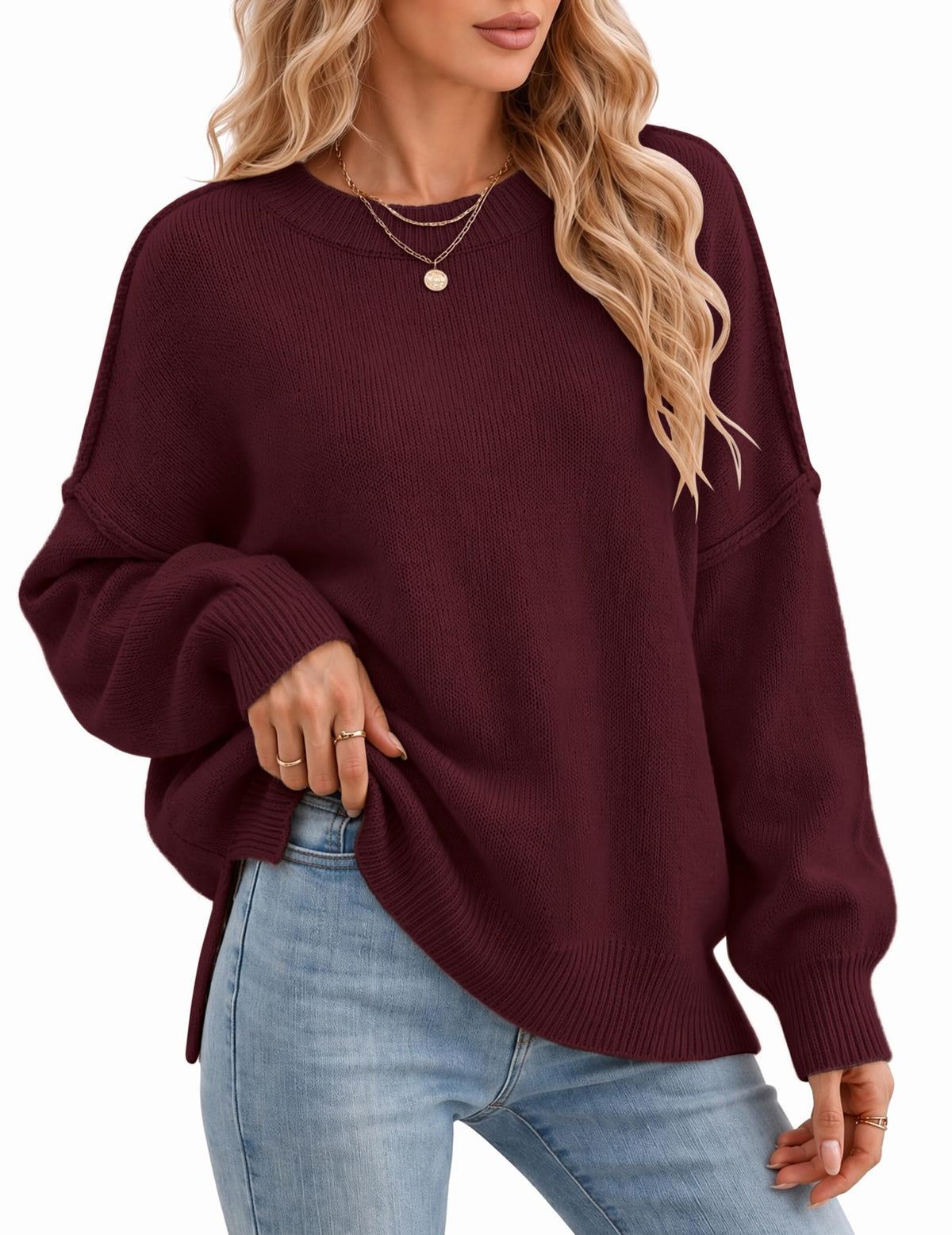 Womens Oversized Batwing Sweater Fall Outfits Trendy Pullover Knit Tops