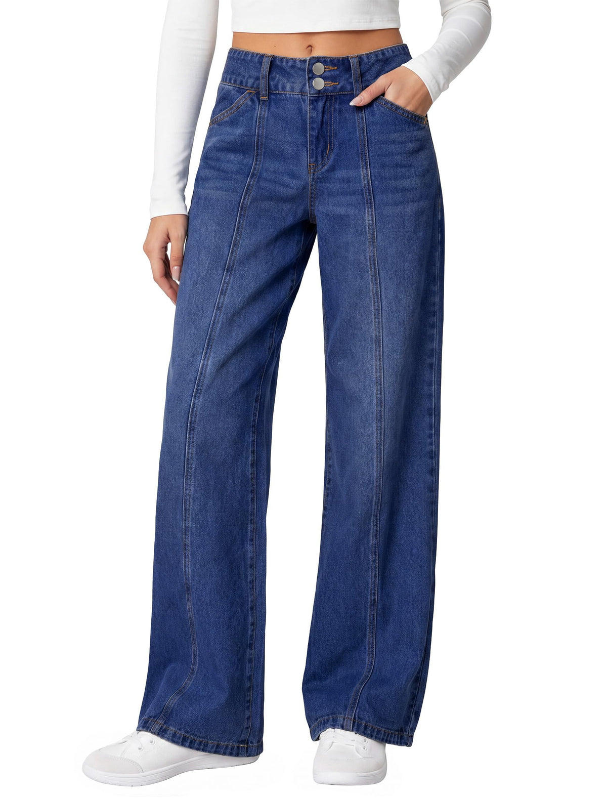 IWD Women's Wide Leg Jeans Straight Mid Rise Baggy Denim Pants Leopard