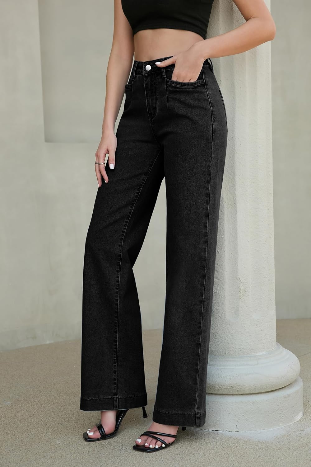 Wide Leg Jeans for Women Trendy High Waisted Stretchy Straight Leg Jeans Loose Denim Pants