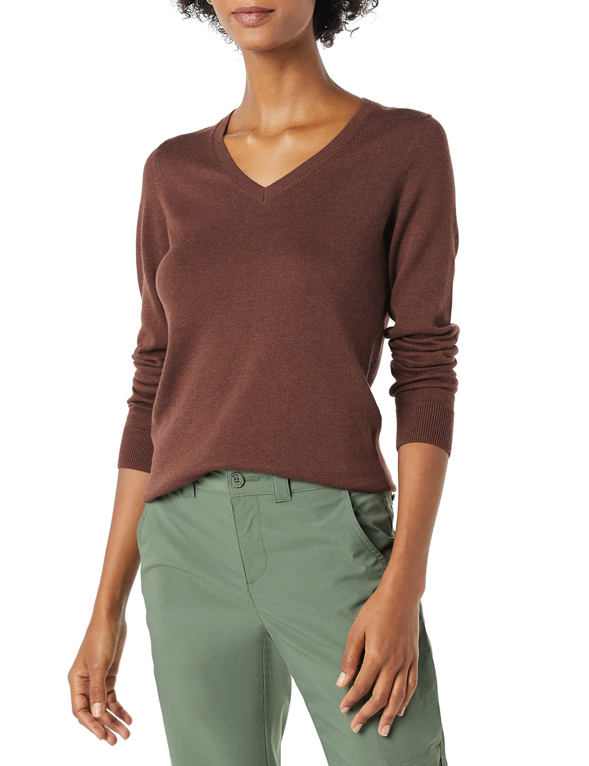 Amazon Essentials Women's Regular-Fit Lightweight Long-Sleeve V-Neck Sweater, Ribbed, Cozy Soft (Available in Plus Size)