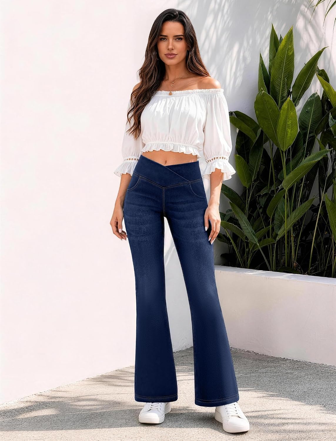 FireSwan Womens Flare Jeans Crossover High Waisted Bootcut Jeans