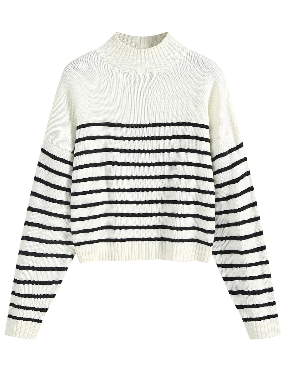 ZAFUL Women's Cropped Turtleneck Sweater Lantern Sleeve Ribbed Knit Pullover Sweater Jumper