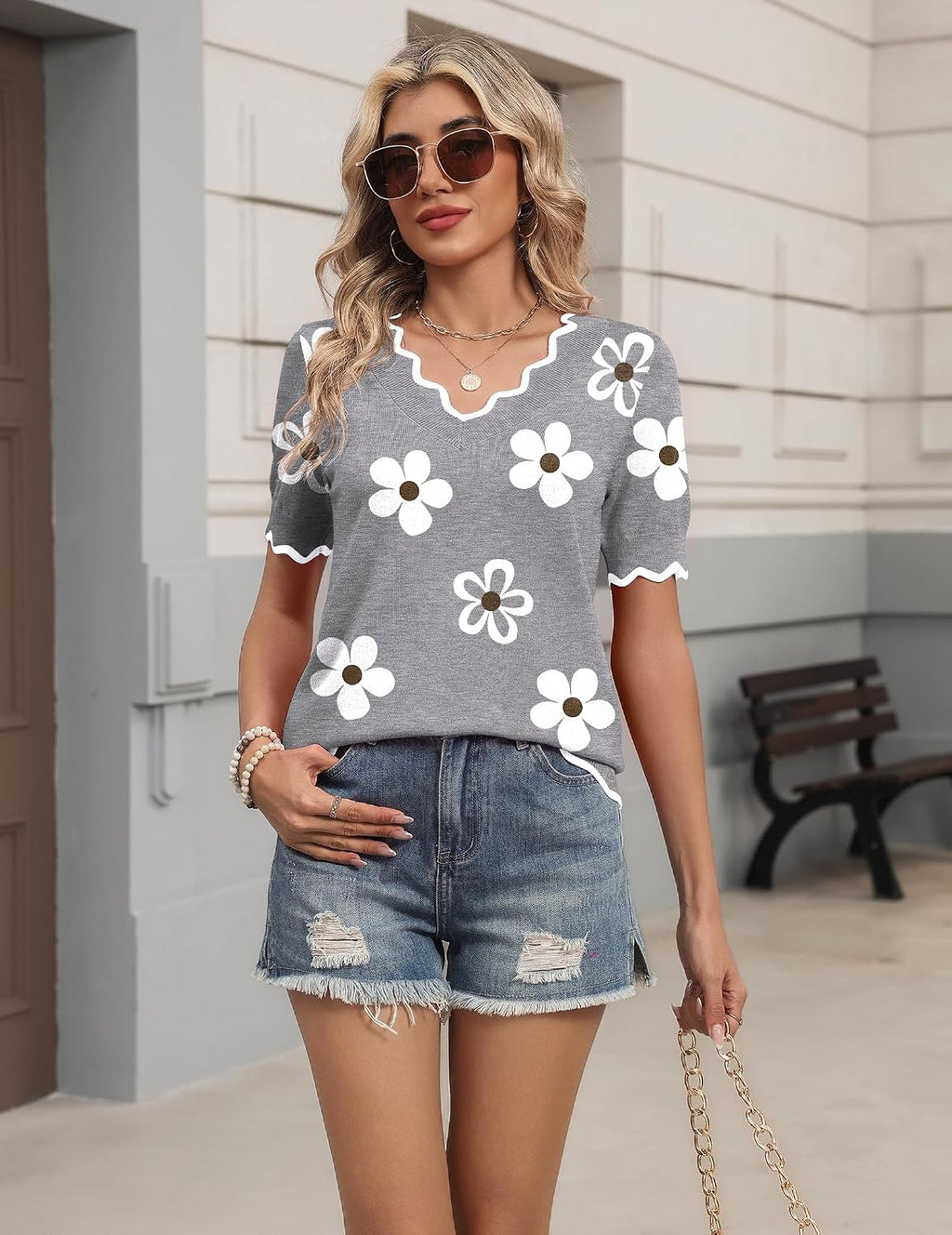 Zeagoo Women's Short Sleeve Sweater 2026 Summer V Neck Tops Dressy Blouses
