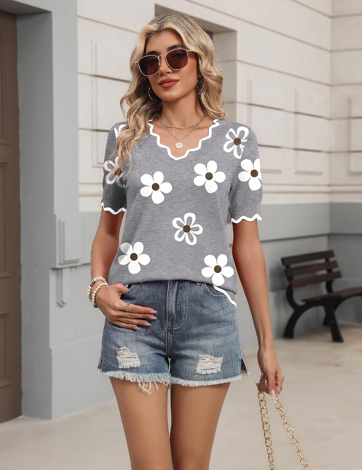 Zeagoo Women's Short Sleeve Sweater 2026 Summer V Neck Tops Dressy Blouses