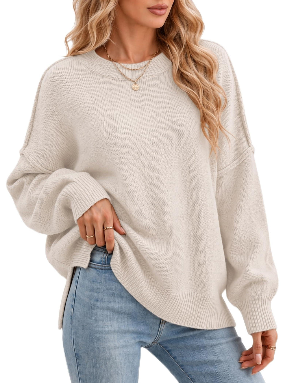 Womens Oversized Batwing Sweater Fall Outfits Trendy Pullover Knit Tops