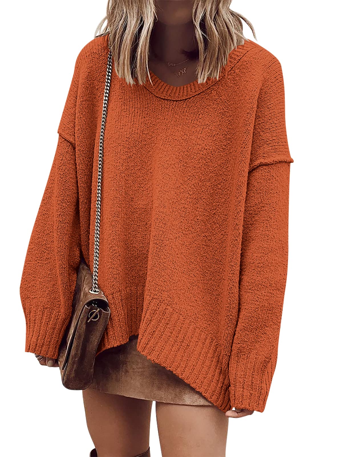 ANRABESS Womens Fall Fashion Oversized Scoop V Neck Batwing Sleeve Sweater