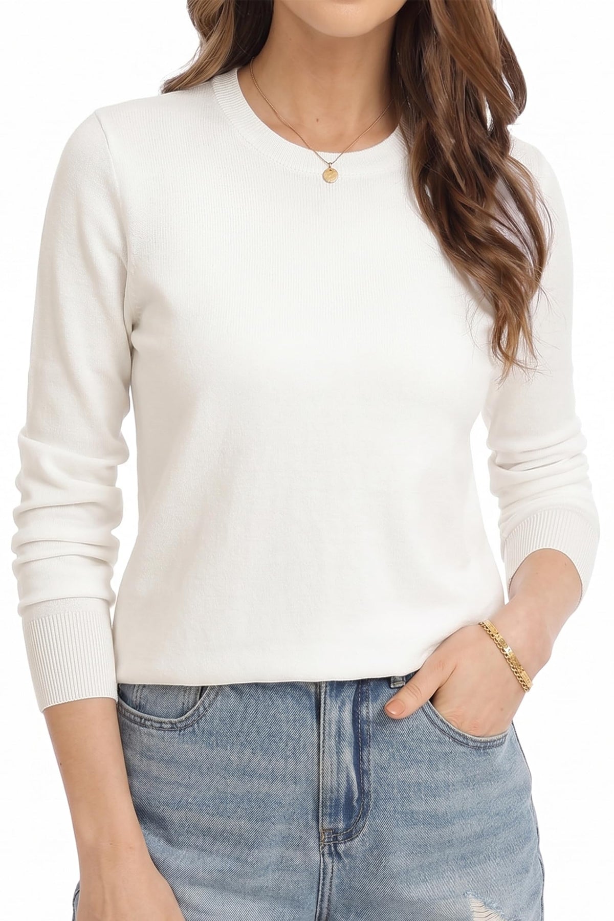 QUALFORT Women's Sweater Lightweight Long Sleeve Pullover