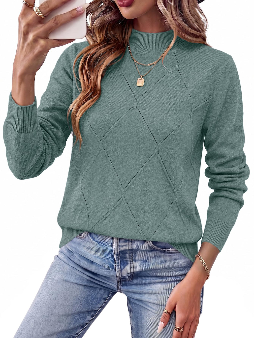 WIHOLL Womens Tops Sweaters Argyle Knit Long Sleeve Fall Outfits Winter