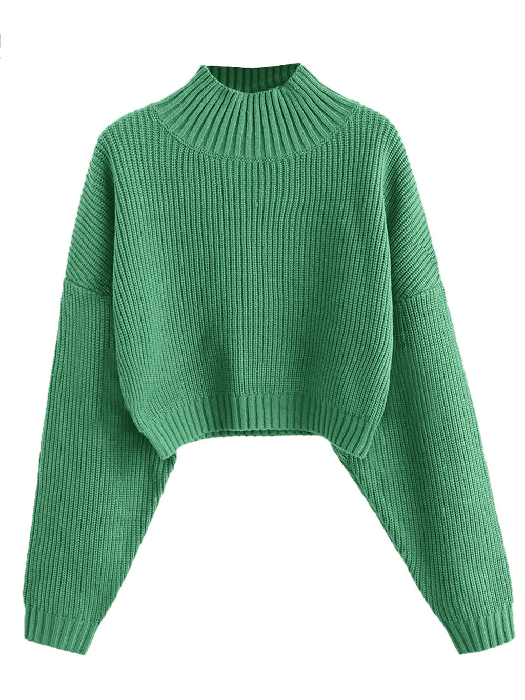 ZAFUL Women's Cropped Turtleneck Sweater Lantern Sleeve Ribbed Knit Pullover Sweater Jumper