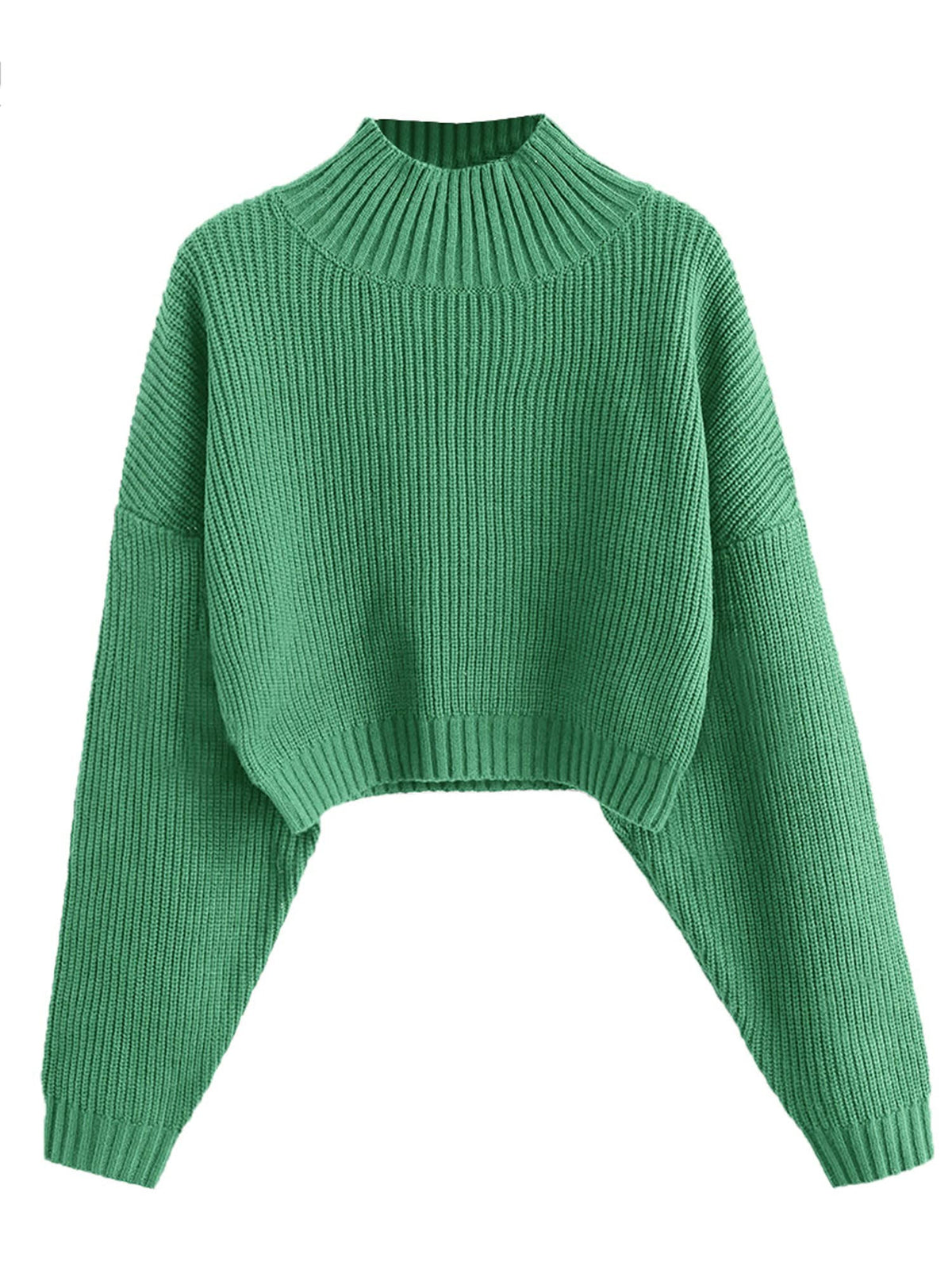 ZAFUL Women's Cropped Turtleneck Sweater Lantern Sleeve Ribbed Knit Pullover Sweater Jumper