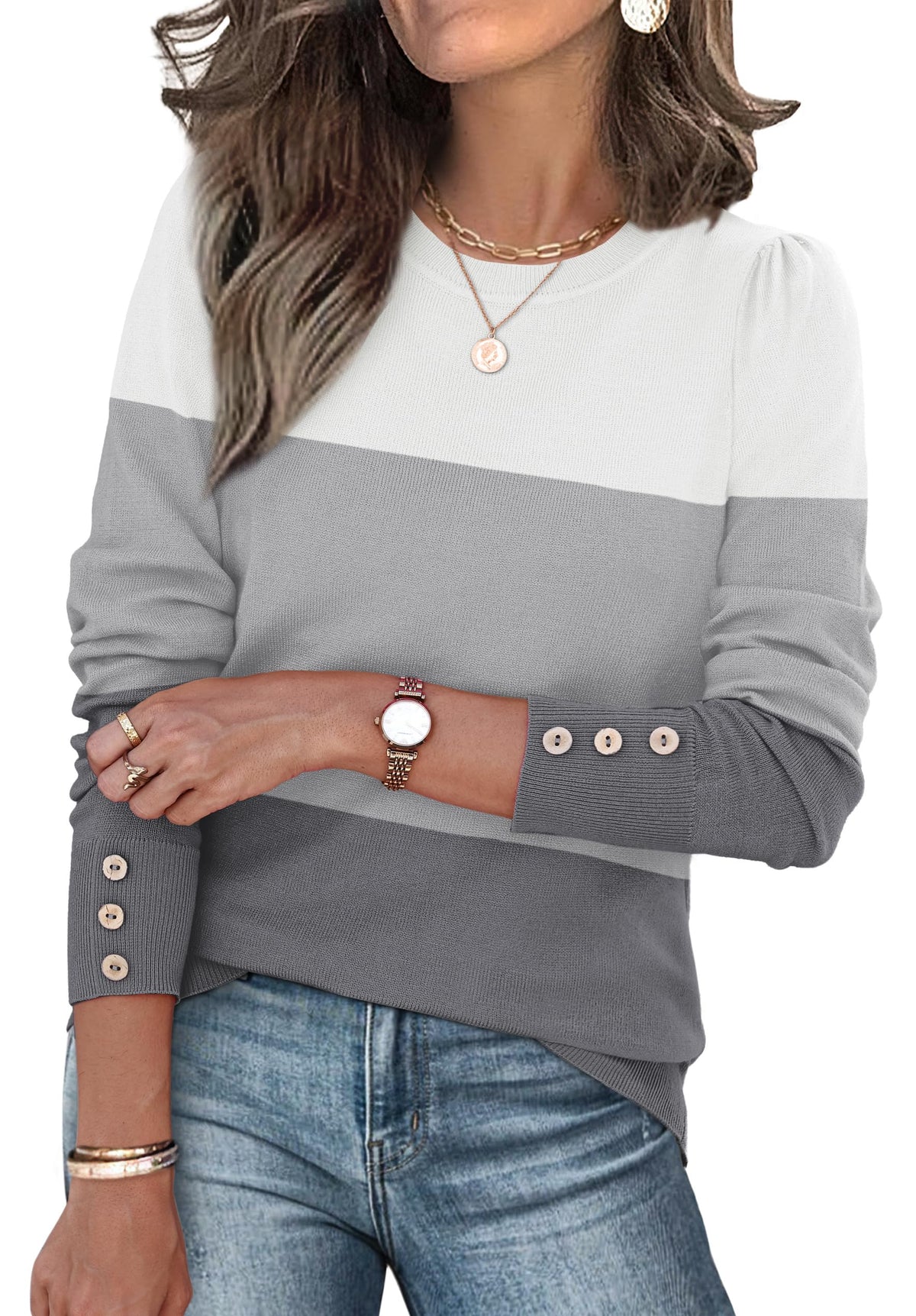 Womens Sweaters Fall Fashion 2025 Long Sleeve Button Cuff Soft Knit Pullover Trendy Tops Dressy Casual Blouses