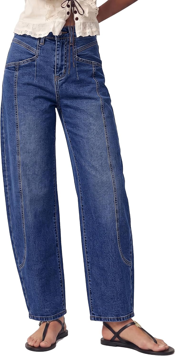 luvamia Barrel Jeans Women Baggy High Waisted Stretchy Ankle Denim Pants