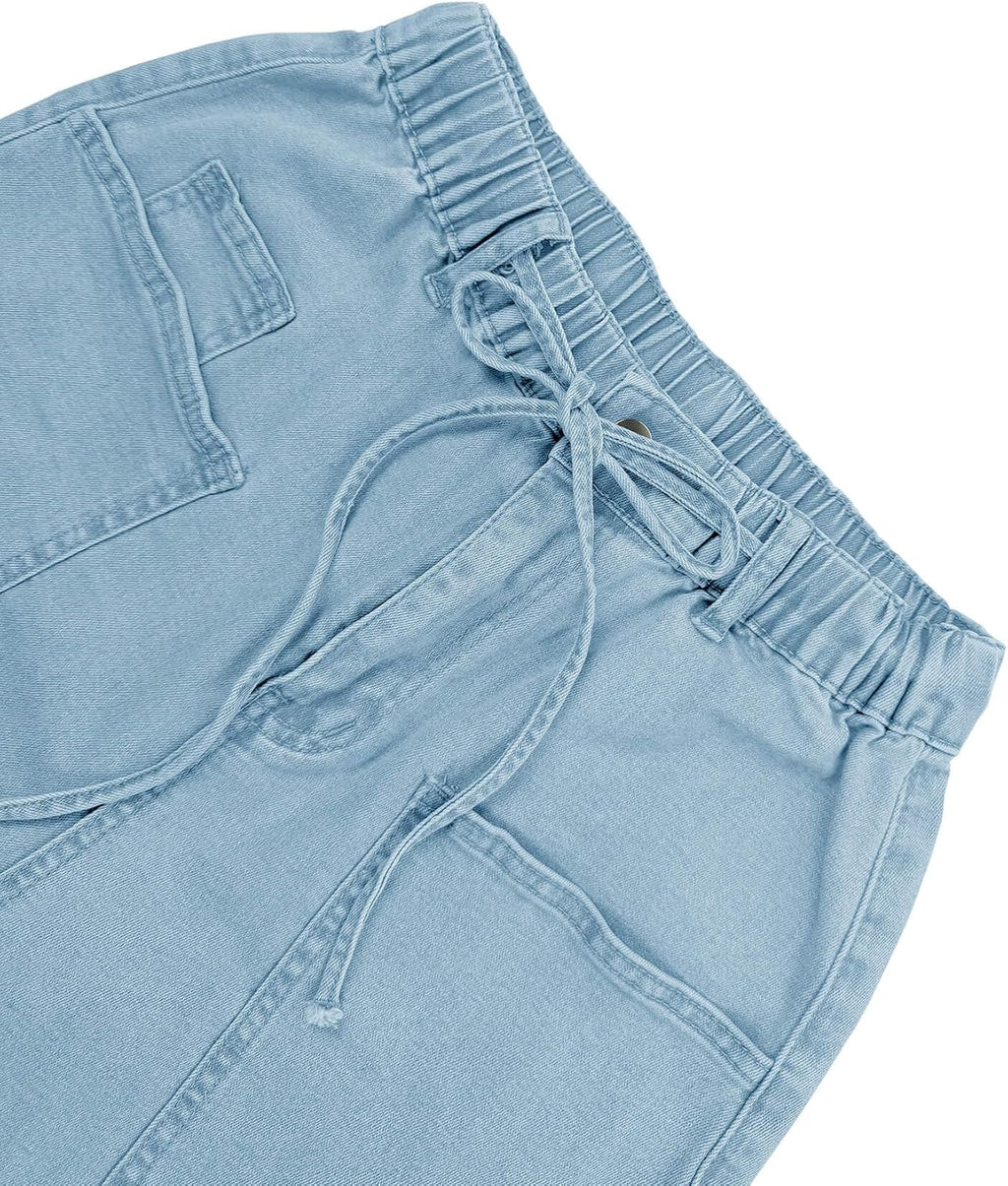 Women's Wide Leg Jeans High Waisted Denim Pants with Drawstring
