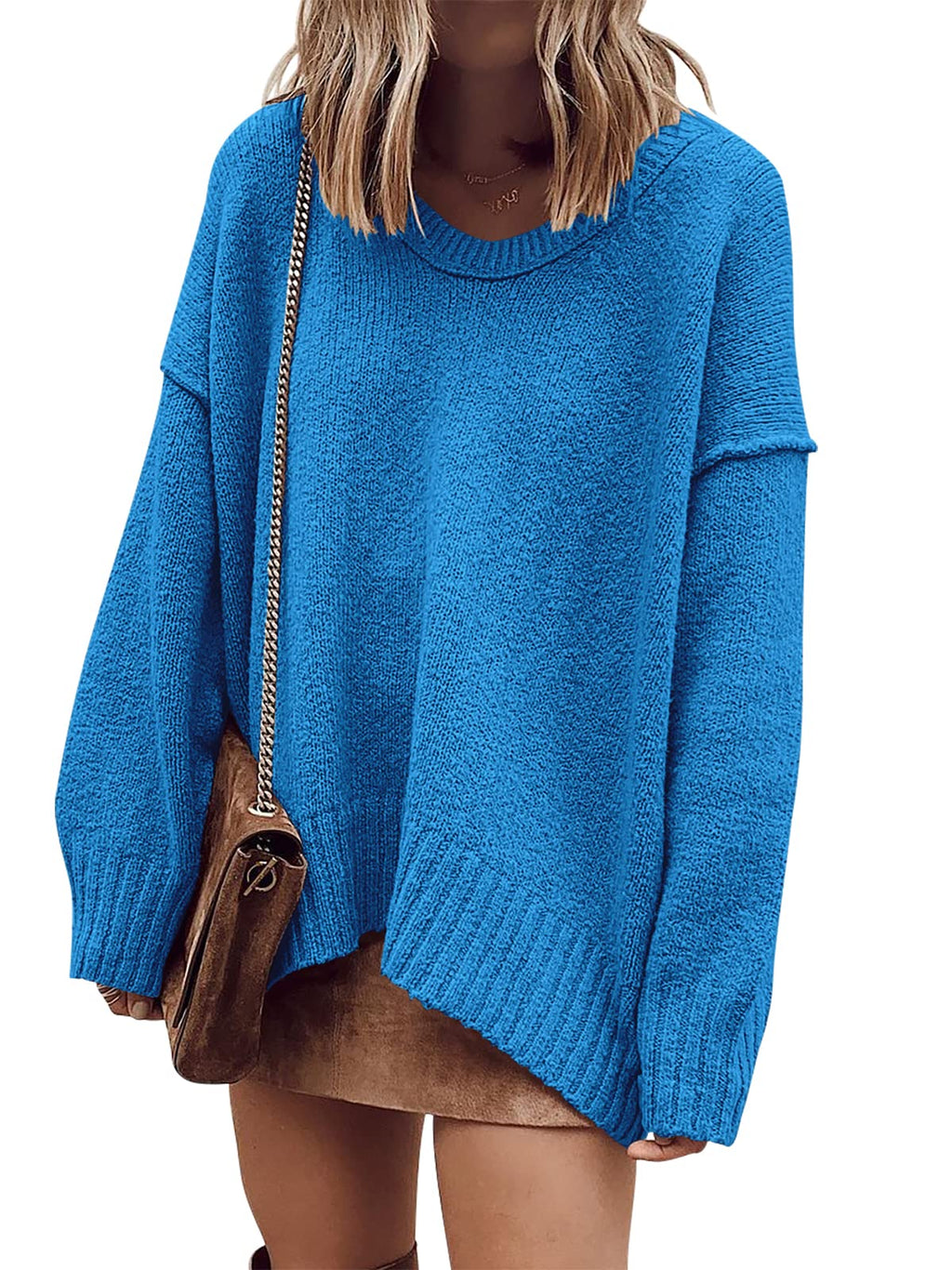 ANRABESS Womens Fall Fashion Oversized Scoop V Neck Batwing Sleeve Sweater