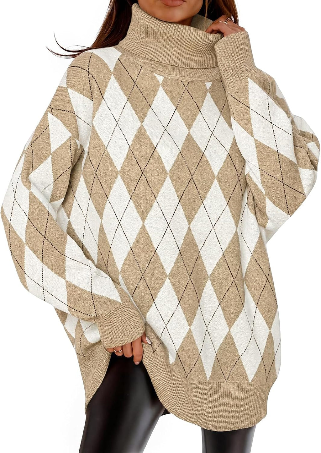 Womens Turtleneck Oversized Sweater Batwing Chunky Pullover Sweater Casual Fall Loose Knit Jumper Top