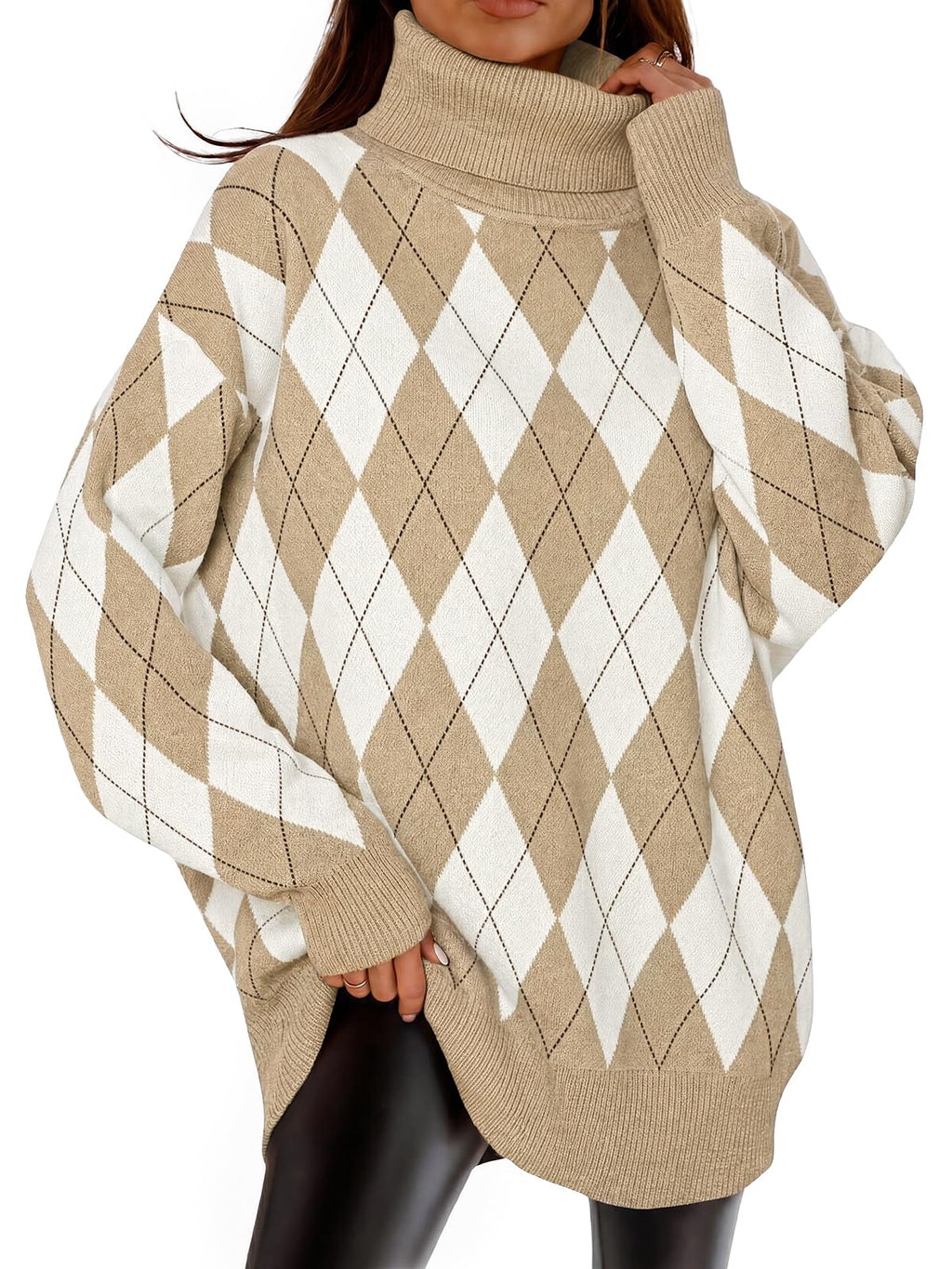 Womens Turtleneck Oversized Sweater Batwing Chunky Pullover Sweater Casual Fall Loose Knit Jumper Top