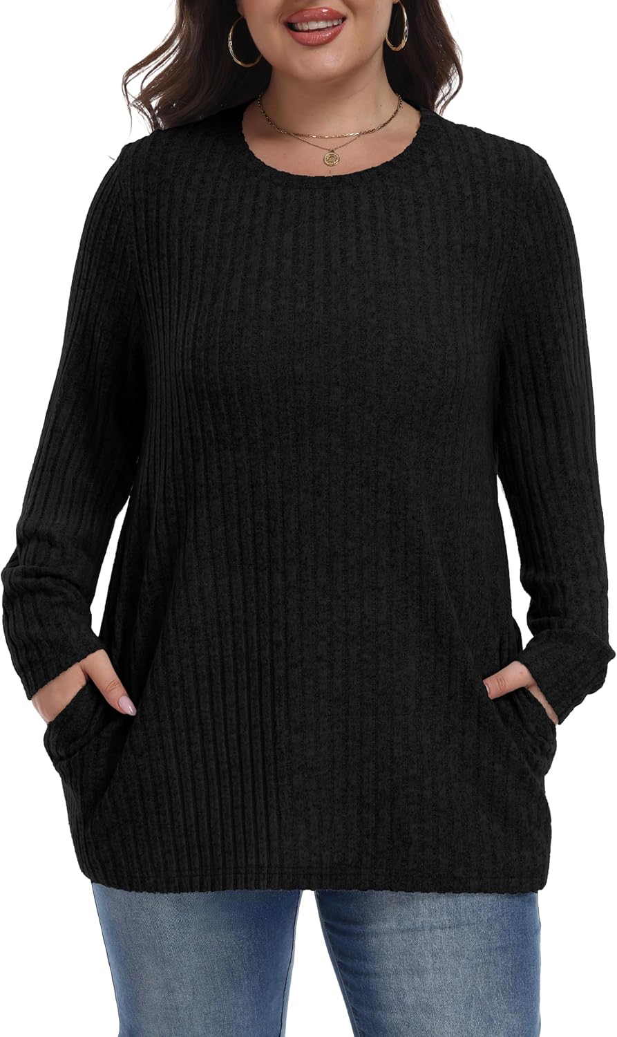 OLRIK Womens Plus Size Sweater Tunic Casual Lightweight Top Fall Fashion