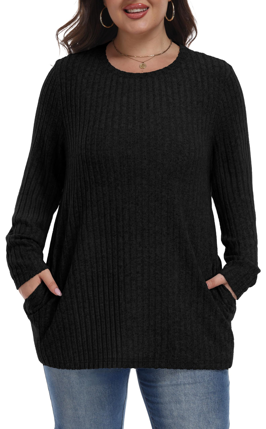 OLRIK Womens Plus Size Sweater Tunic Casual Lightweight Top Fall Fashion