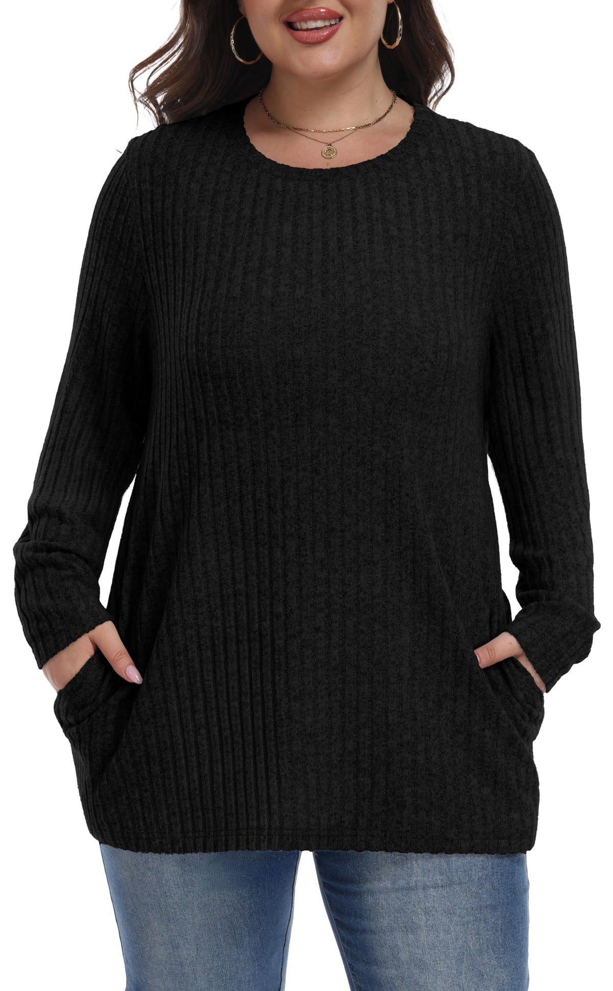 OLRIK Womens Plus Size Sweater Tunic Casual Lightweight Top Fall Fashion