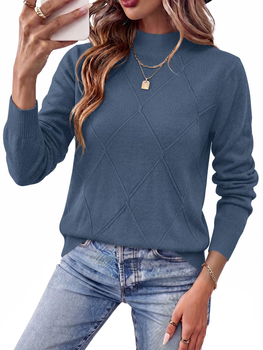 WIHOLL Womens Tops Sweaters Argyle Knit Long Sleeve Fall Outfits Winter
