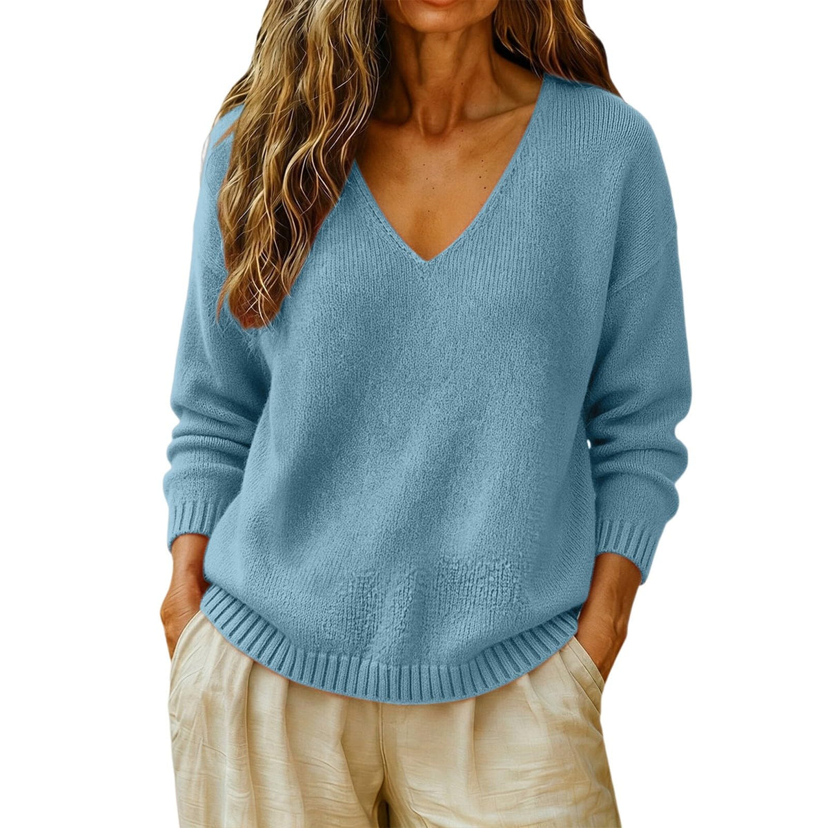 Cashmere Sweaters for Women Cozy Casual V Neck Knit Pullover Tops