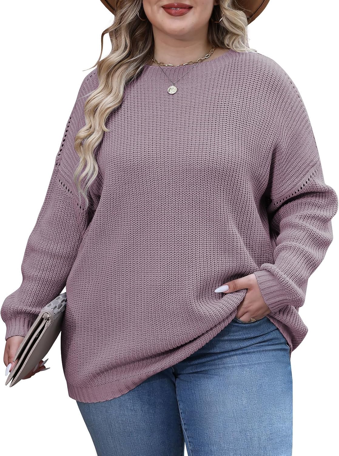 Sweaters for Women Oversized Casual Knit Ribbed Pullover Tunic Tops S-3XL