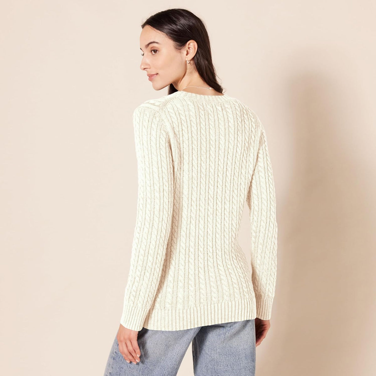 Amazon Essentials Women's Regular Fit Soft Cotton Cable Knit Ribbed Crewneck Sweater (Available in Plus Size)