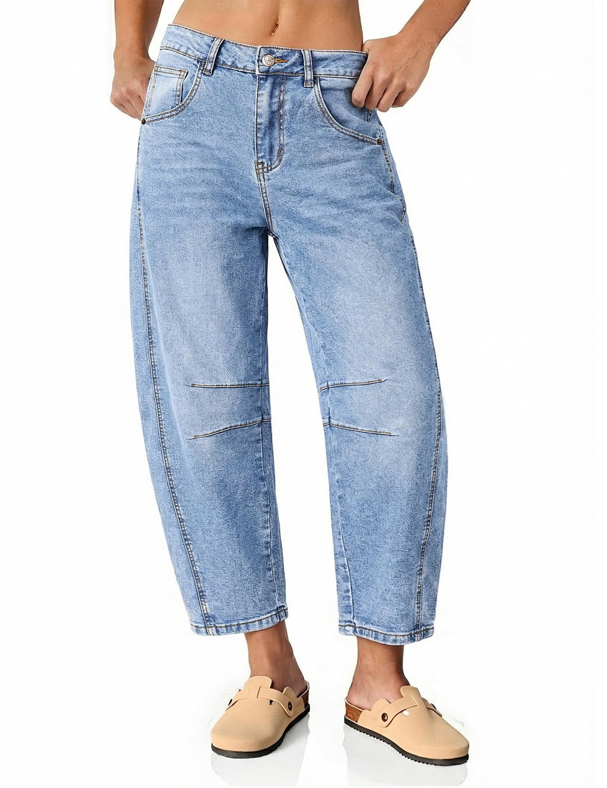 Vetinee Barrel Jeans for Women Trendy High Waisted Cropped Wide Leg Relaxed Fit Balloon Baggy Stretchy Denim Pants