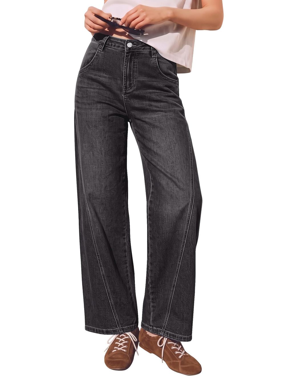 luvamia Wide Leg Jeans for Women High Waisted Stretch Denim Pants Side Seam