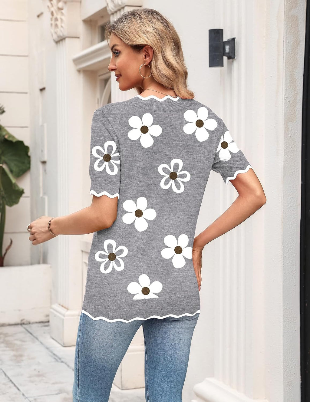 Zeagoo Women's Short Sleeve Sweater 2026 Summer V Neck Tops Dressy Blouses
