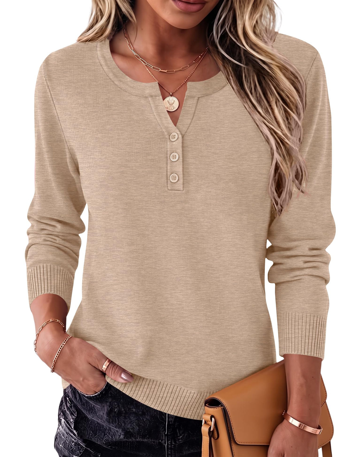 LOMON Sweater for Women Long Sleeve V Neck Wool Blend Pullover Tops