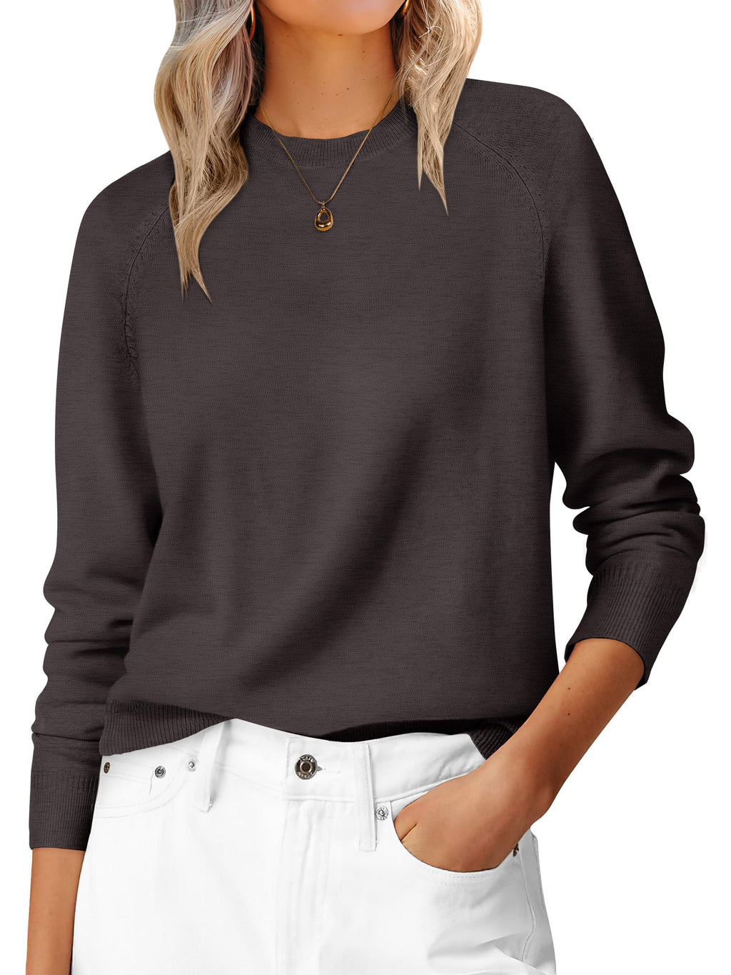 ANRABESS Women's Long Sleeve Crew Neck Fall Lightweight Sweaters Top