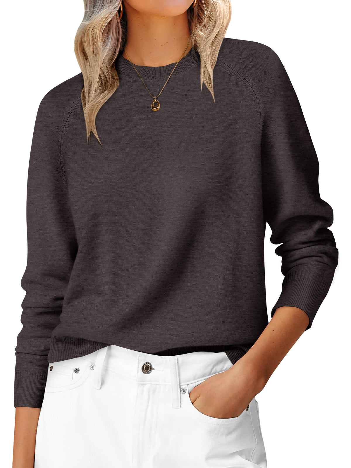 ANRABESS Women's Long Sleeve Crew Neck Fall Lightweight Sweaters Top