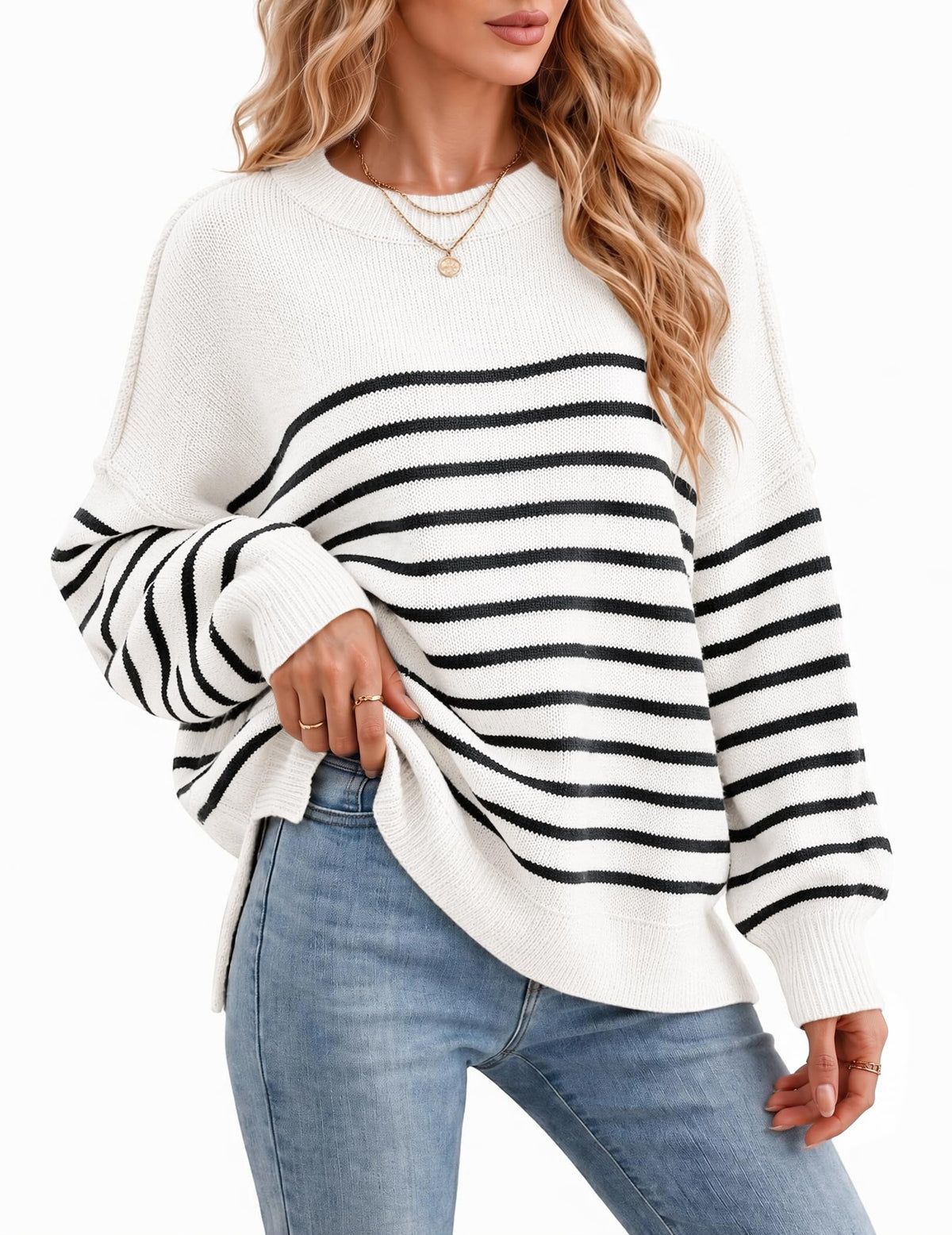 Womens Oversized Batwing Sweater Fall Outfits Trendy Pullover Knit Tops