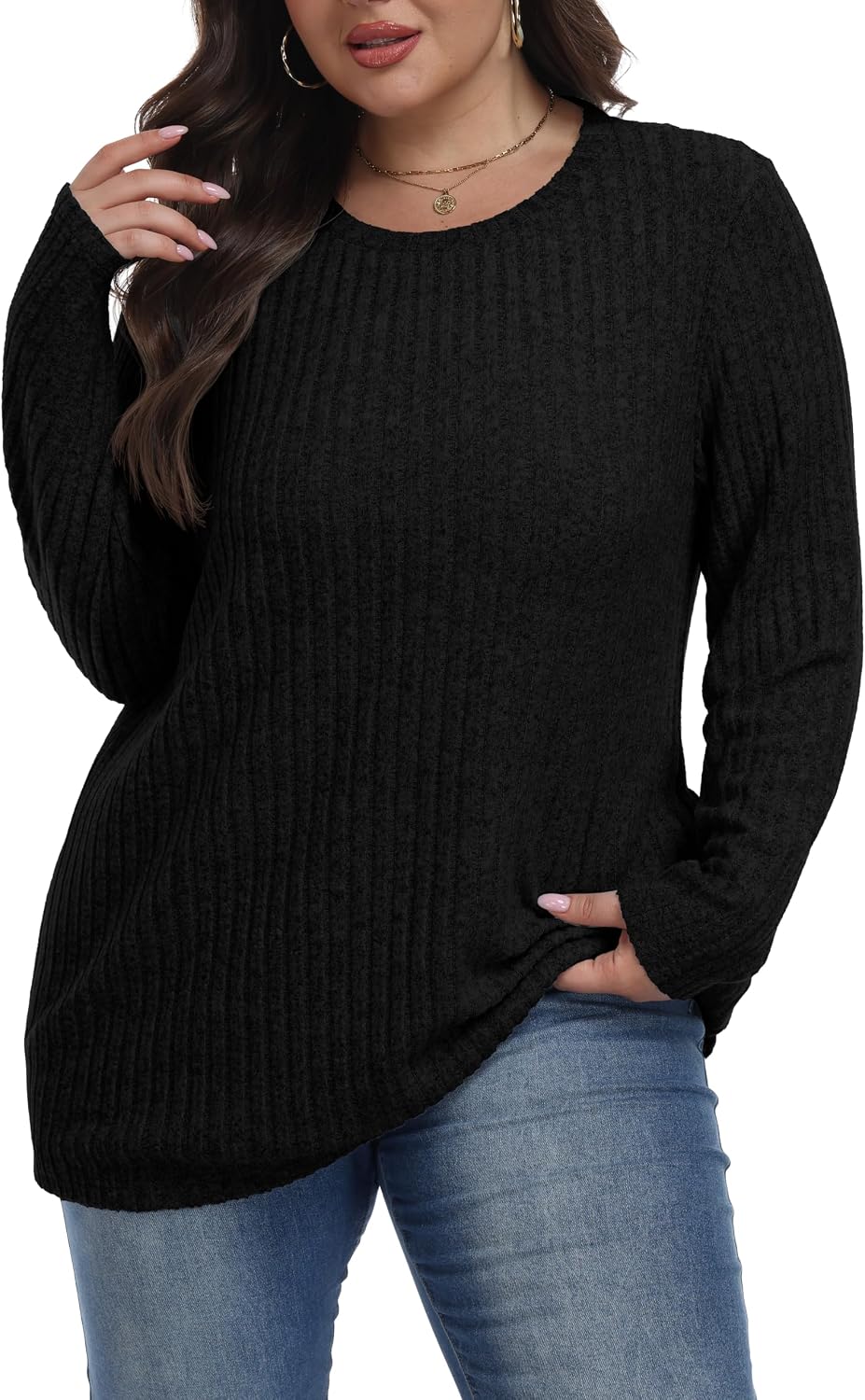 OLRIK Womens Plus Size Sweater Tunic Casual Lightweight Top Fall Fashion