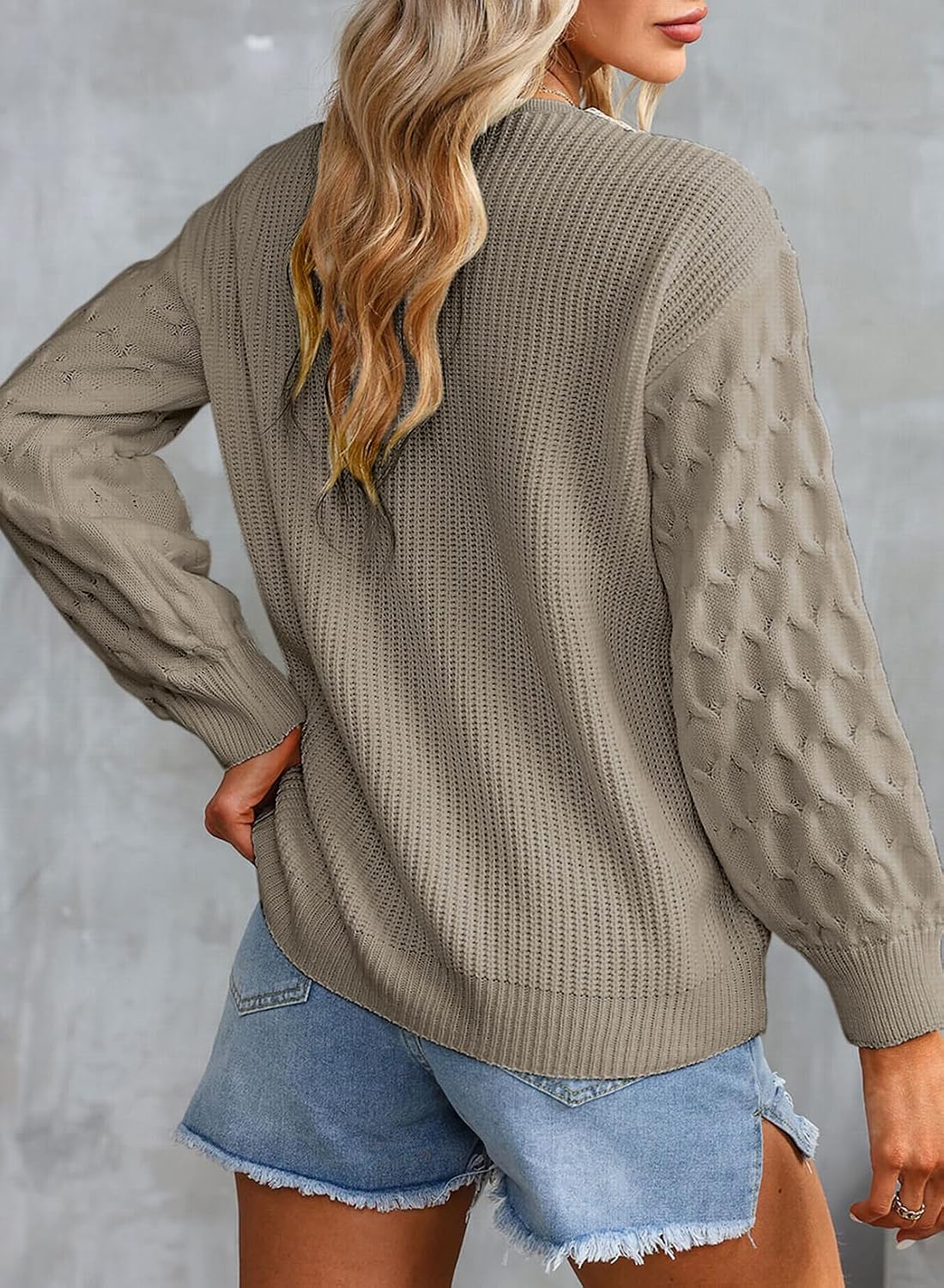 EVALESS Womens Long Sleeve Sweaters Fall 2024 Trendy Sexy Lace V Neck Knit Drop Shoulder Pullover Sweater Jumper Tops