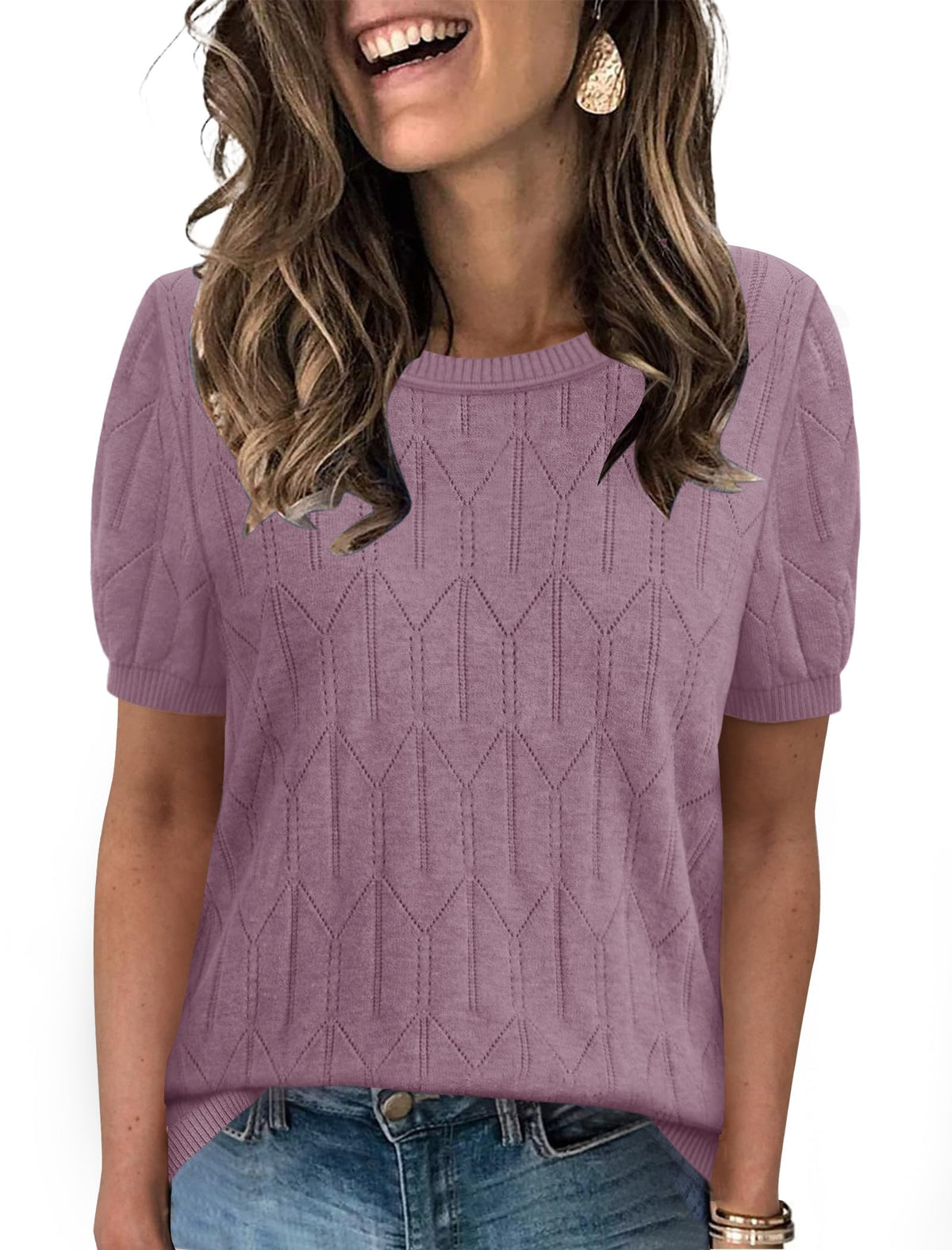 Sampeel Short Sleeve Sweater for Women Round Neck Knit Work Tops Beach Fashion Vacation Clothes Summer Outfits 2026