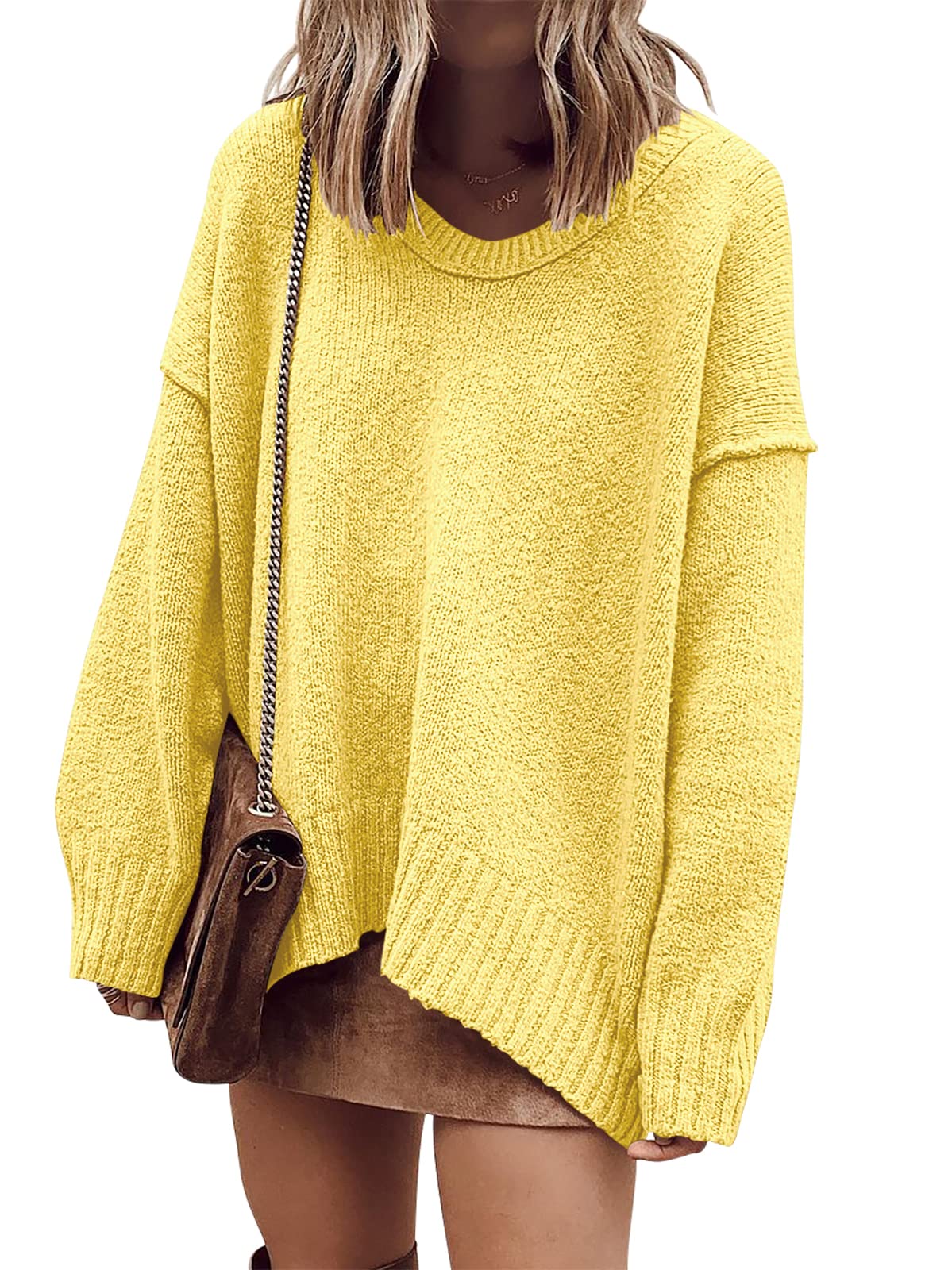 ANRABESS Womens Fall Fashion Oversized Scoop V Neck Batwing Sleeve Sweater