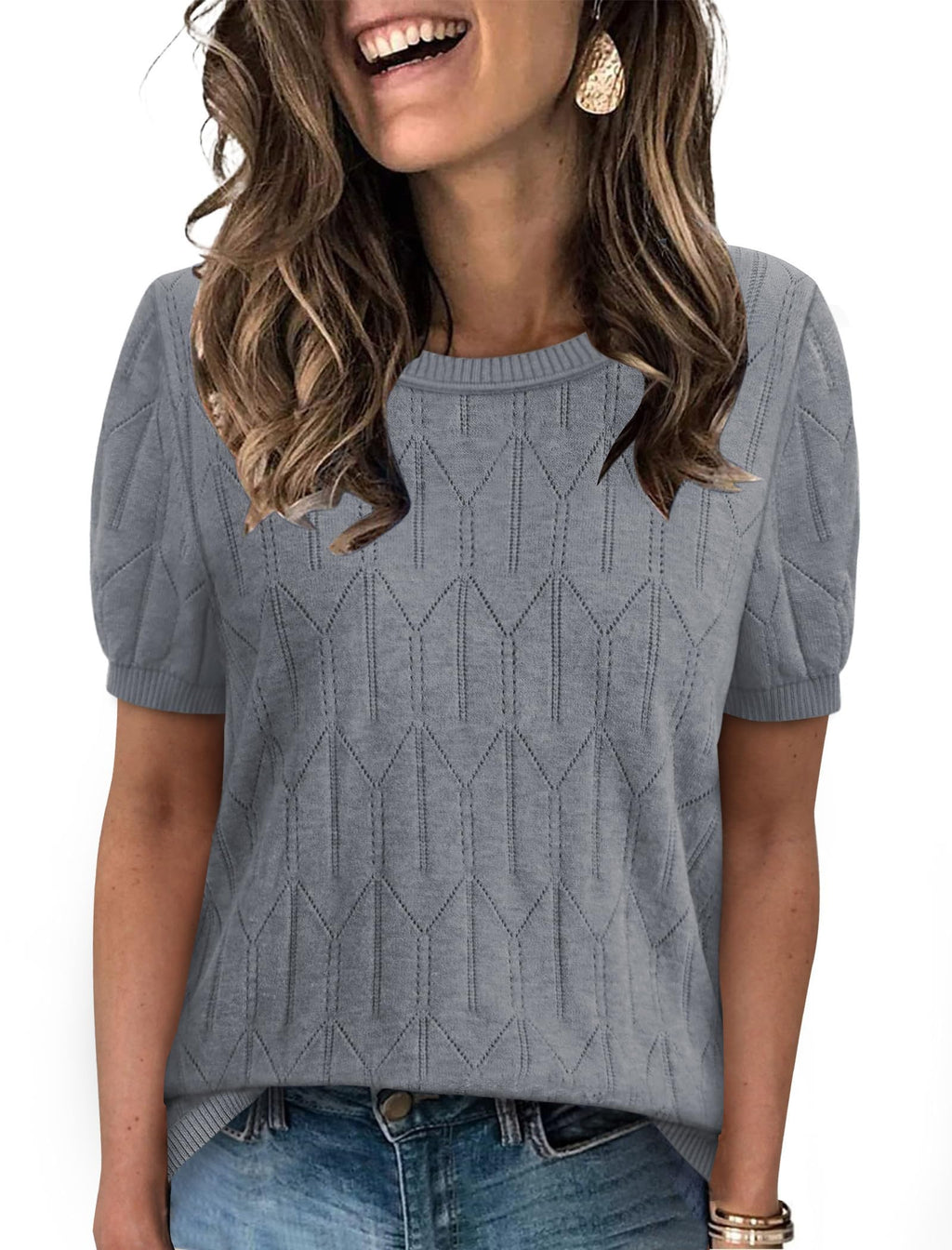 Sampeel Short Sleeve Sweater for Women Round Neck Knit Work Tops Beach Fashion Vacation Clothes Summer Outfits 2026