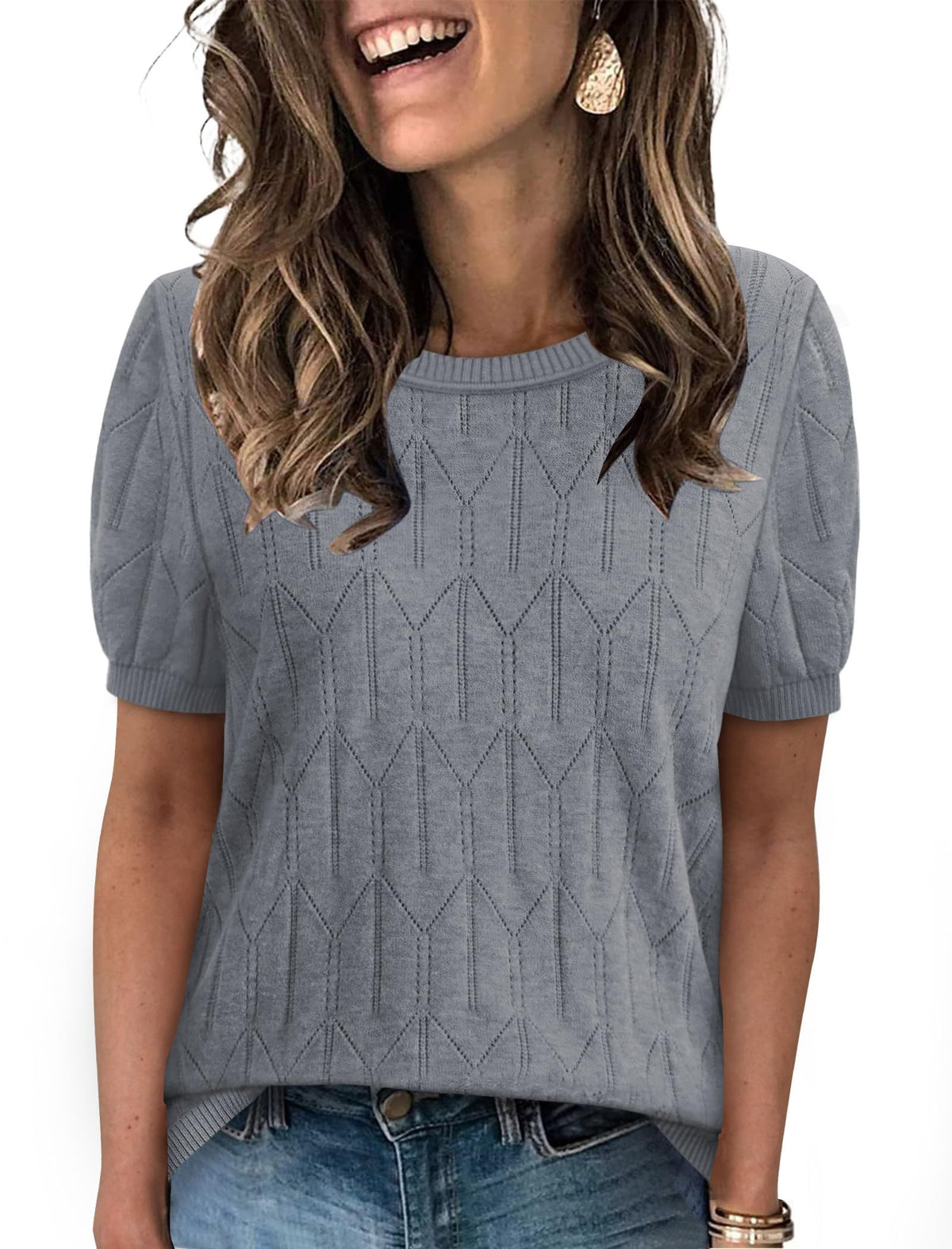 Sampeel Short Sleeve Sweater for Women Round Neck Knit Work Tops Beach Fashion Vacation Clothes Summer Outfits 2026