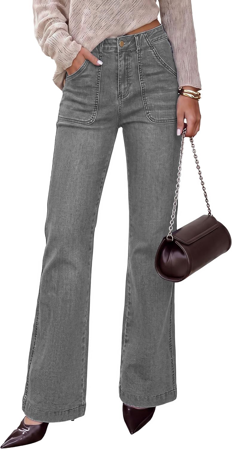PRETTYGARDEN Womens High Waisted Wide Leg Jeans Demin Pants